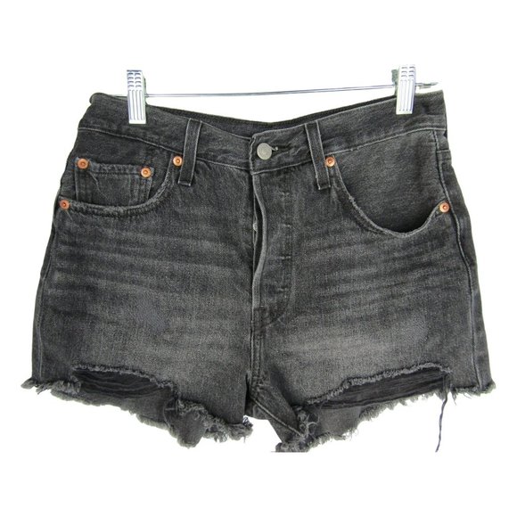 Levi Pants - Levi Strauss 501 Womens Mid Rise Cut Off Raw Hem Denim Shorts Black Size 29